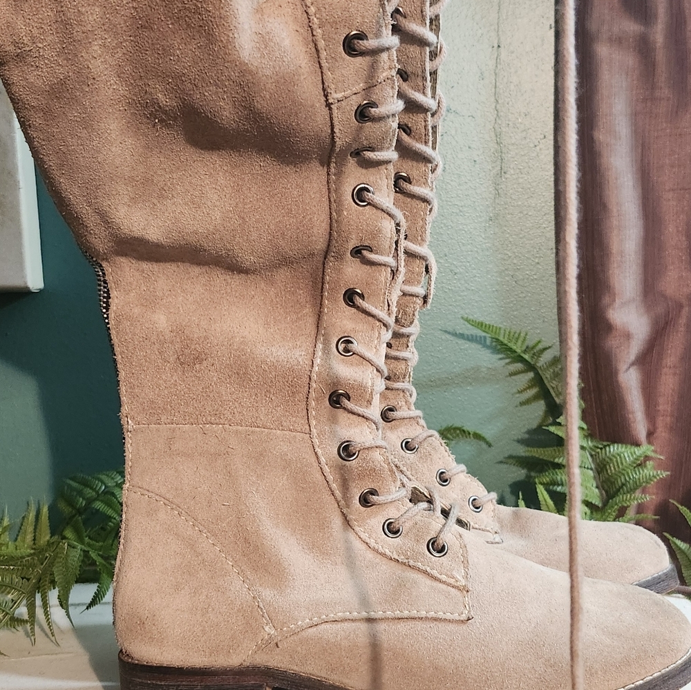 FREE People Taupe Suede Lace Up Thigh High Boots
